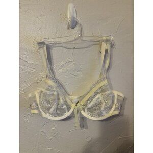 Lou Paris 34B Mesh & Lace Underwire Ivory Bra Sheer Cup Retails $195